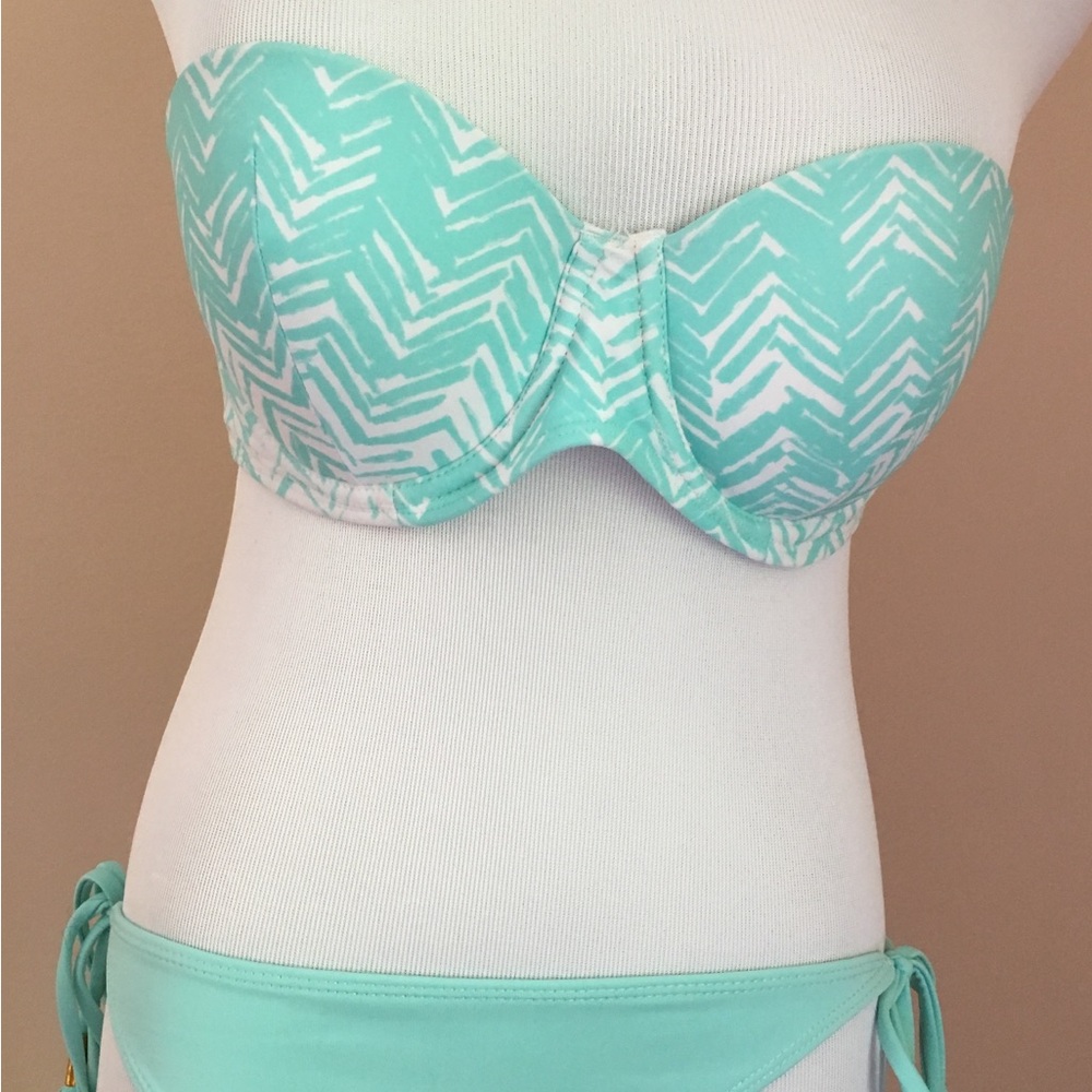 Ardene Size 6 Mint Green and White Bandeau Bikini